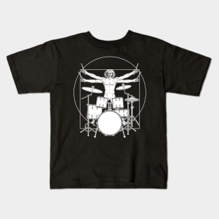 Virtuvian Man Drummer White Kids T-Shirt